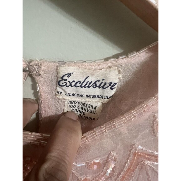 Vintage Exclusive Pale Pink Beads and Sequined Tunic 100% Silk Size Medium - Picture 4 of 8
